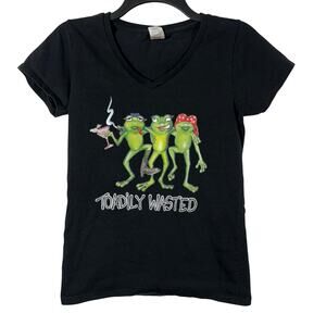 Toadily Wasted Black T-Shirt Short Sleeve Graphic Funny Vintage V-Neck Gildan